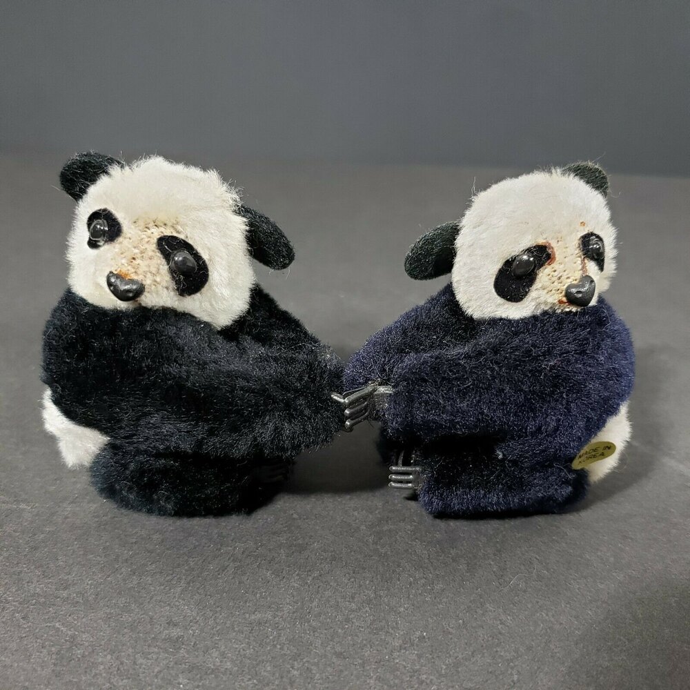 Vtg Panda Bear Clip On Hugger Plush Mini Fuzzy Pencil Huggers Korea Pair Set 2